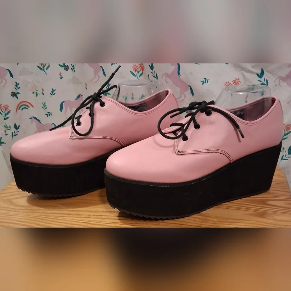 EUC Strange Cvlt YRU Stomp Pink & Black Platform Emo Goth Club Sneaker Shoe SZ